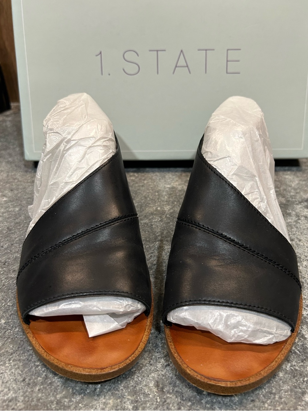 1. State CELVIN Black Leather Slide Sandals